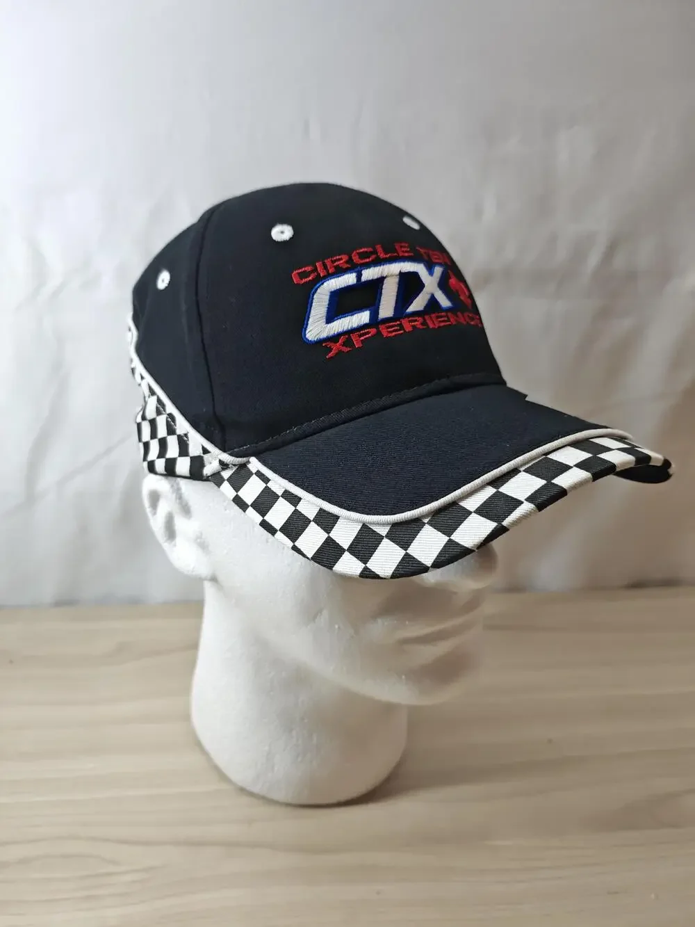 Circle Ten CTX Hat Cap Strap Back Black White Checkered Racing Embroidered Mens